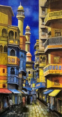 Anwer Sheikh, 12 x 24 Inch, Acrylic on Canvas, Cityscape Painting, AC-ANS-087